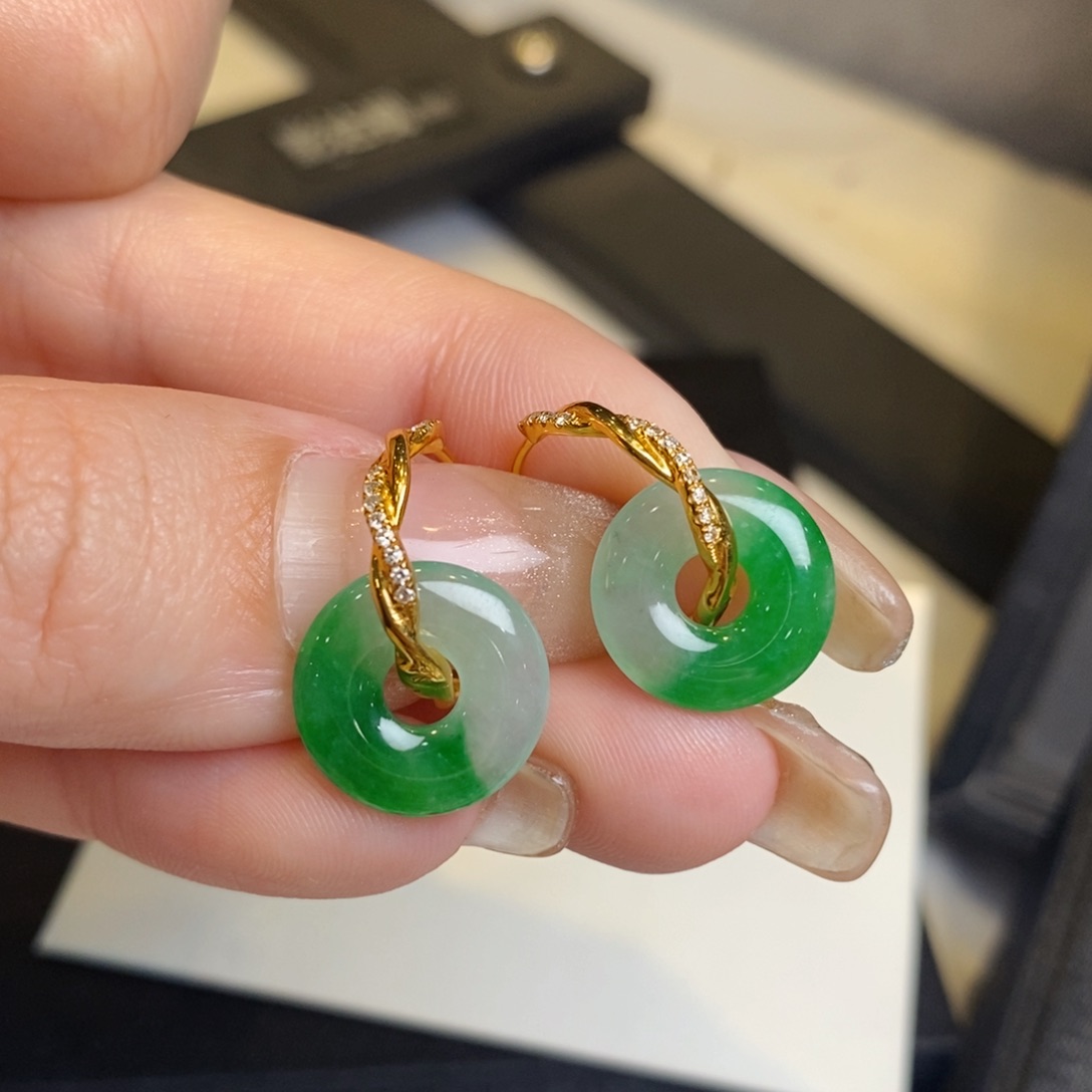 翡翠耳饰18K金镶嵌甜甜圈