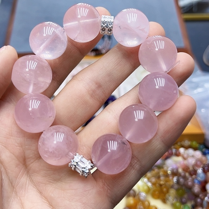 水晶手链银S925镶嵌西柚粉20