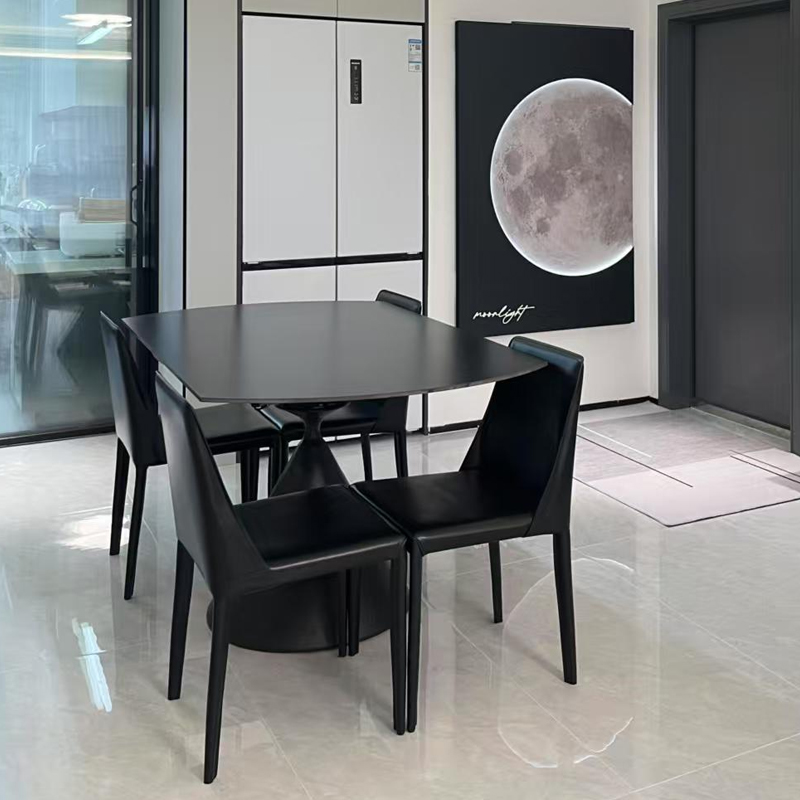 圆形可旋转岩板沙漏伸缩餐桌椅组合侘寂风小户型现代简约家具