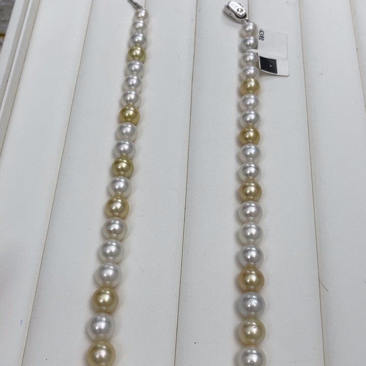 海水珍珠颈饰银S925镶嵌白金混彩项链8-11.5mm