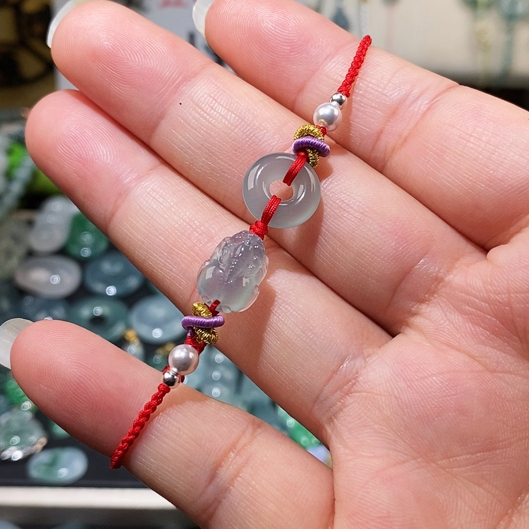 翡翠未镶嵌颈饰冰种貔貅平安扣红绳15可调节