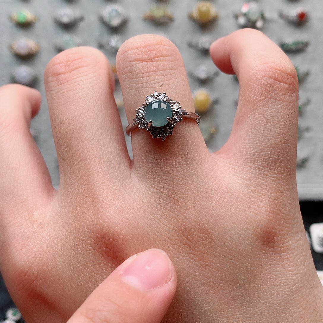 翡翠戒指银S925镶嵌0121