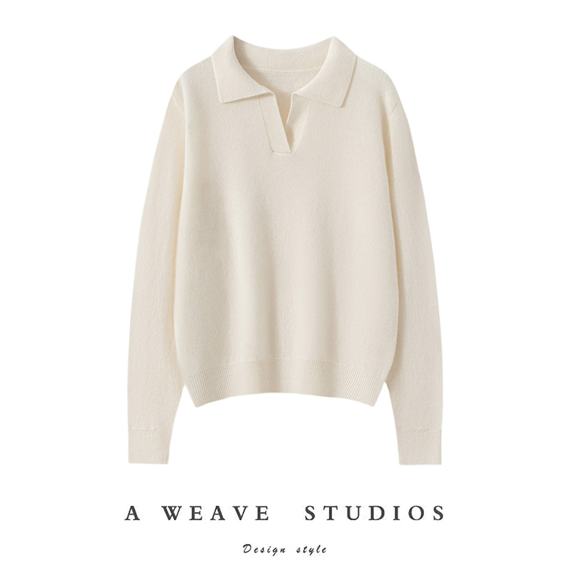 支持质检【100%山羊绒】纯色简约Polo领针织上衣女