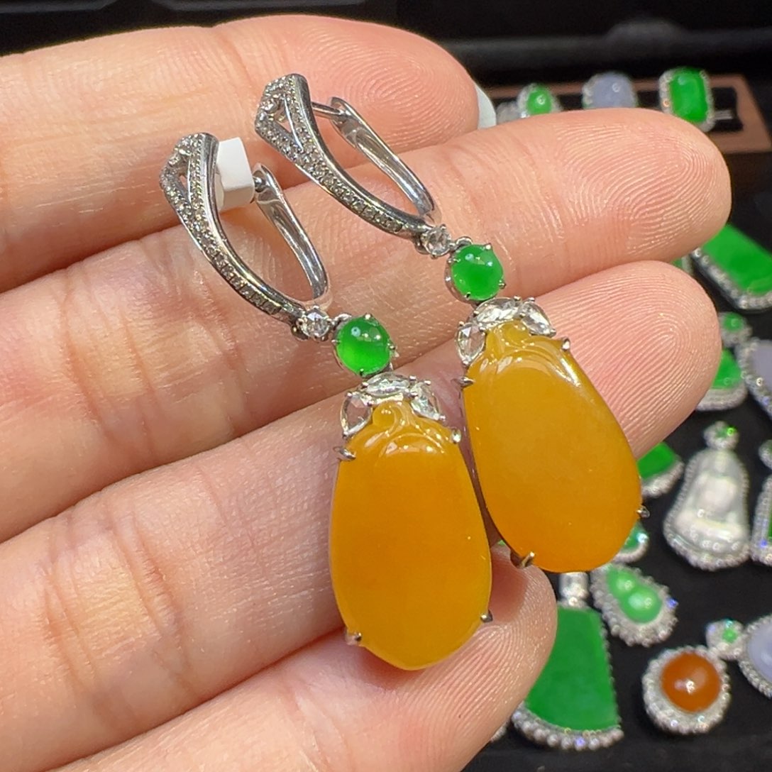 翡翠耳饰18K金镶嵌收货48小时鉴赏期