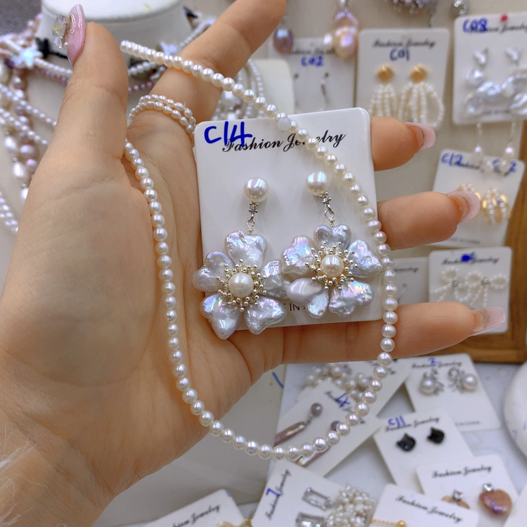 淡水珍珠耳饰银S925镶嵌