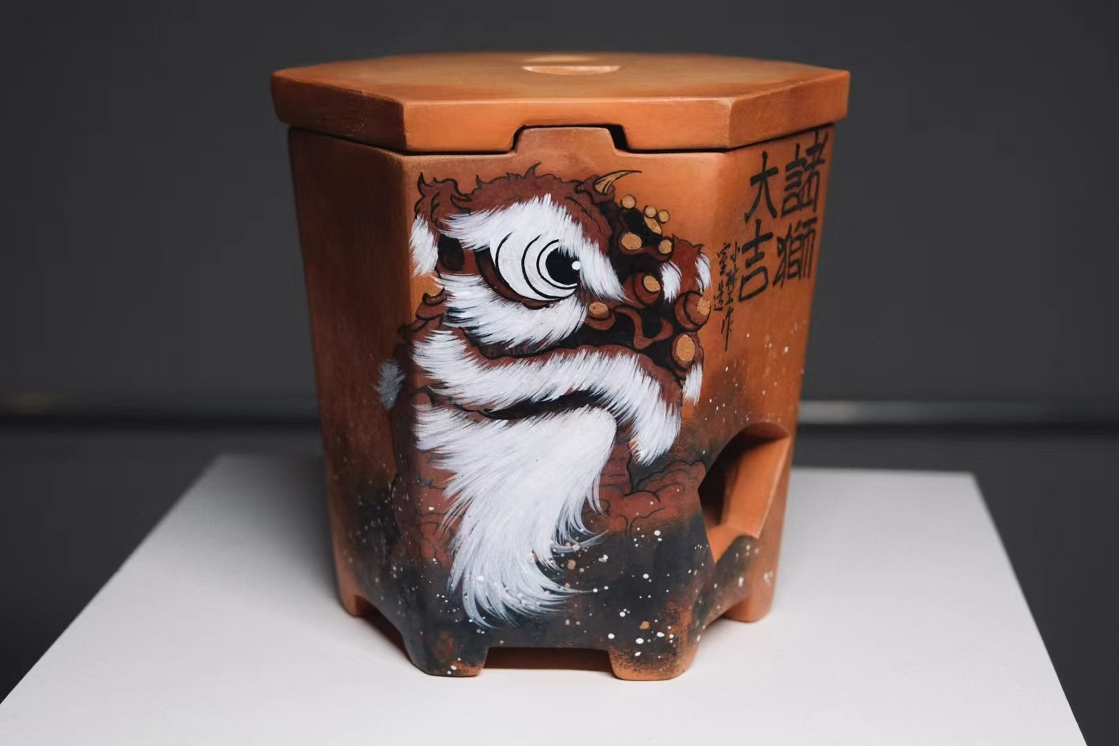【云山茶语】手绘六方醒狮炭炉定制款炉高16内径11外径14.5