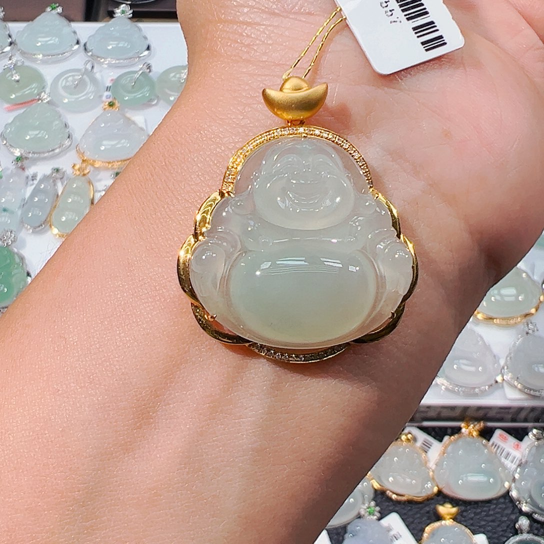 吊坠(不含链)18K金镶嵌翡翠佛公