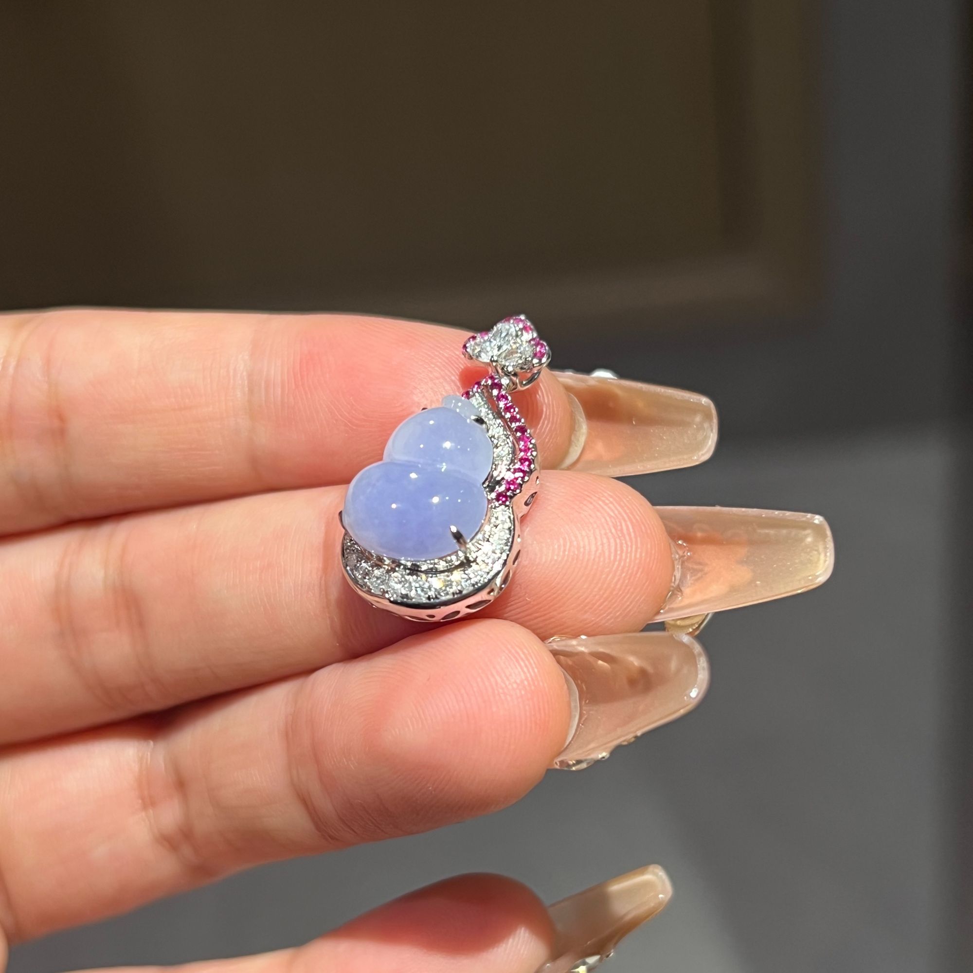 紫色葫芦翡翠项链18k金钻石镶嵌天然缅甸翡翠紫色翡翠紫翡福禄