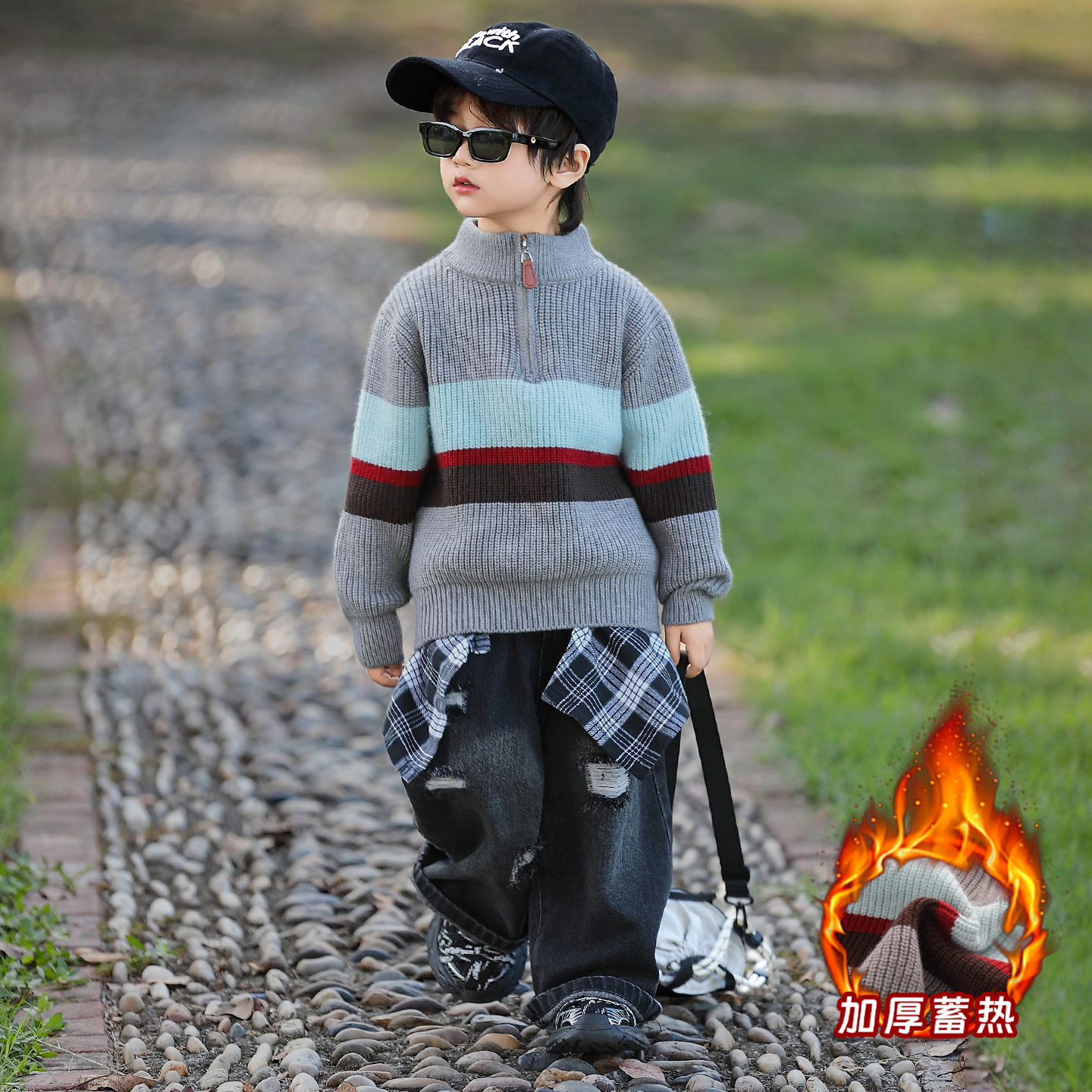 儿童毛衣秋冬款2025新款小孩宝宝加厚冬季加绒打底衫儿童针织衫潮