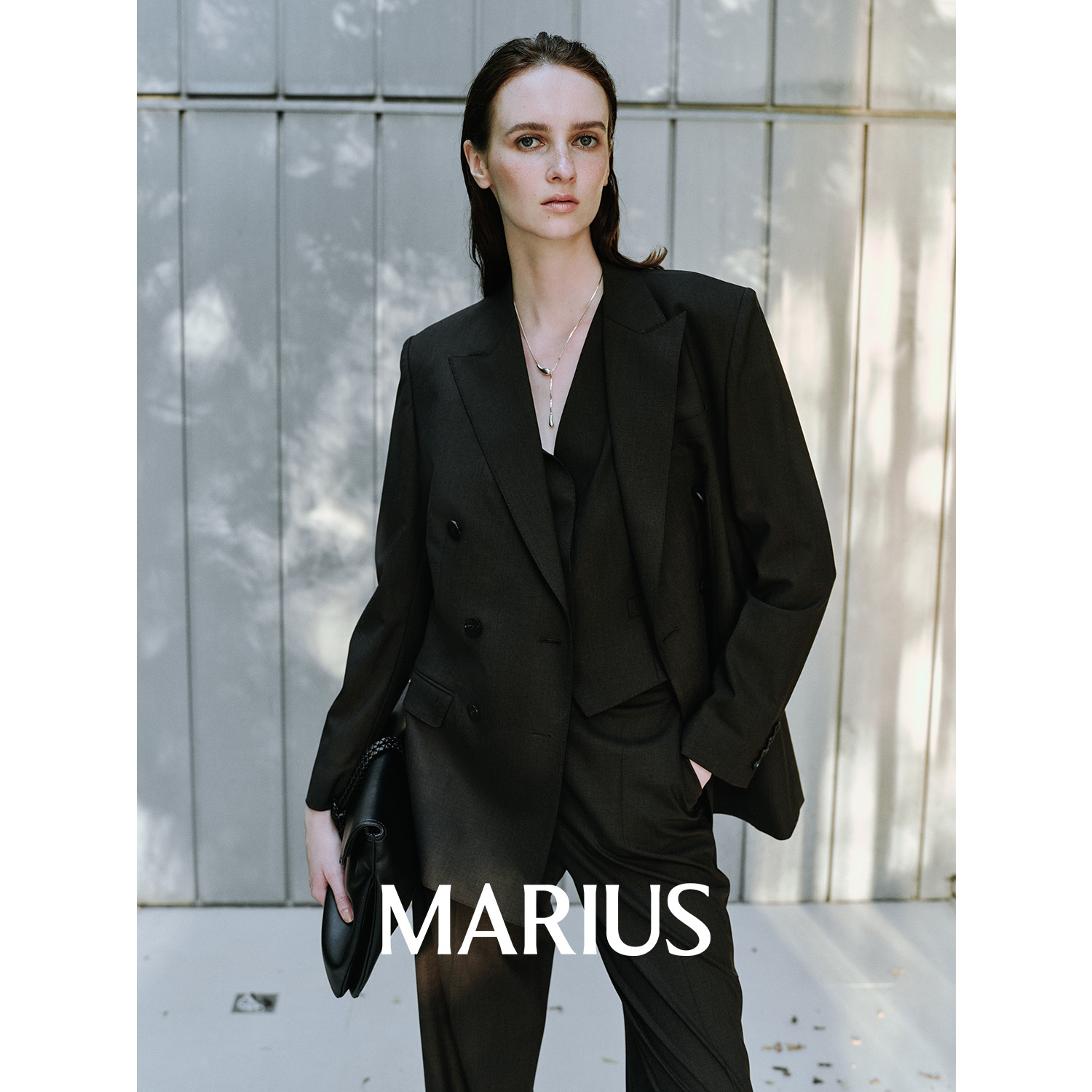 MARIUS | "皇后街三件套"定染莱卡羊毛合身收腰六粒扣西装套装