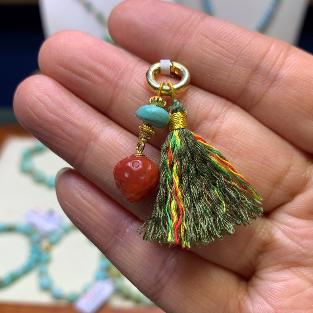 绿松石银S925镀金镶嵌挂件