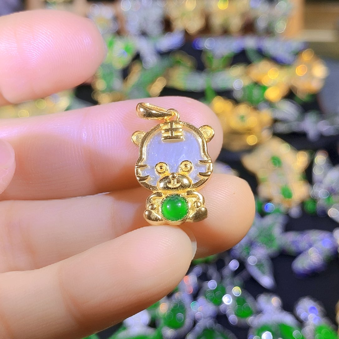 吊坠(不含链)银S925镶嵌翡翠