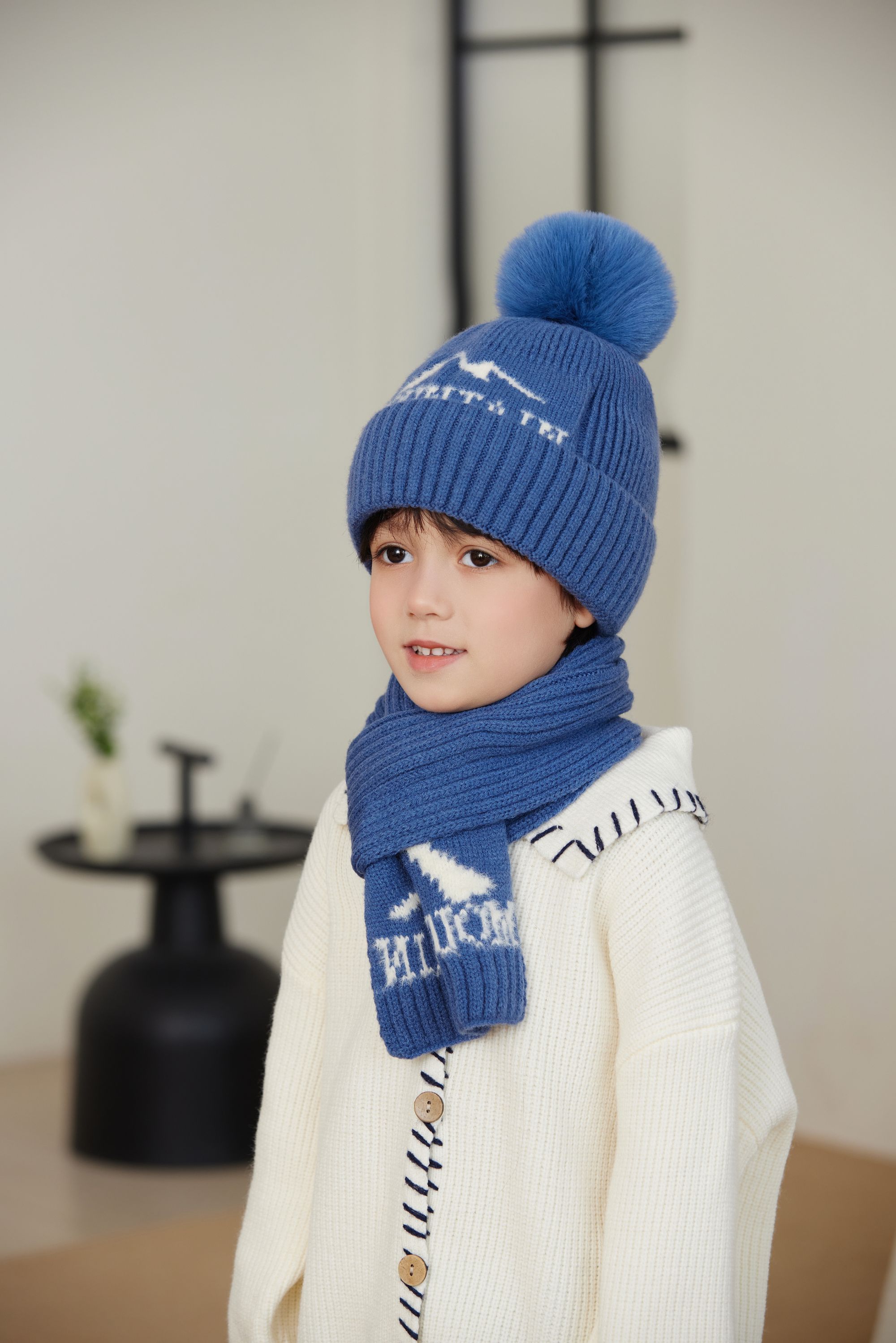 儿童新年大红色帽子围巾套装男女小孩学生冬季洋气毛线保暖套头帽