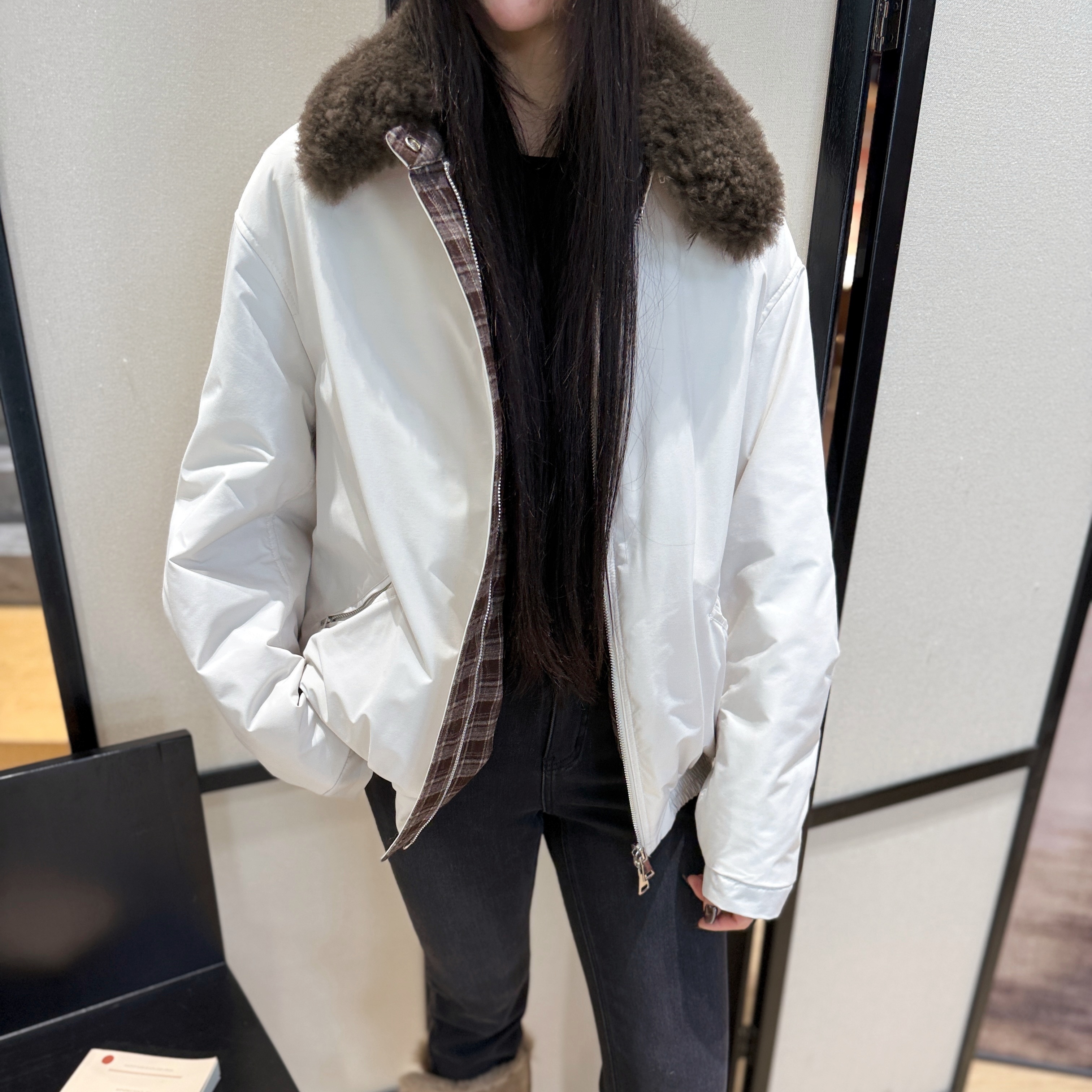 白屿丨90鹅绒飞行夹克丨两面穿羊毛皮领羽绒保暖防寒外套-MY6497