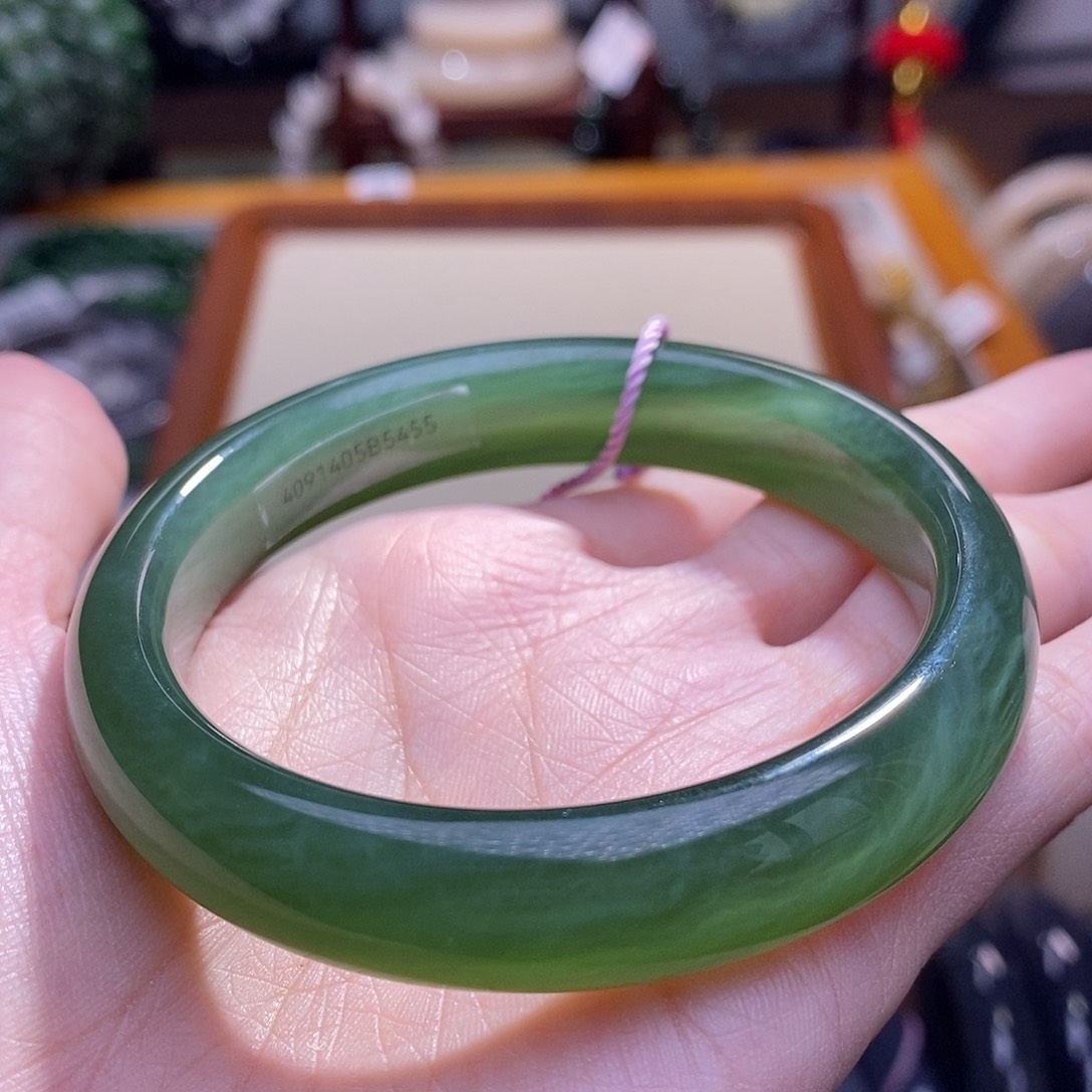 和田玉未镶嵌碧玉猫眼手镯54.5圈口