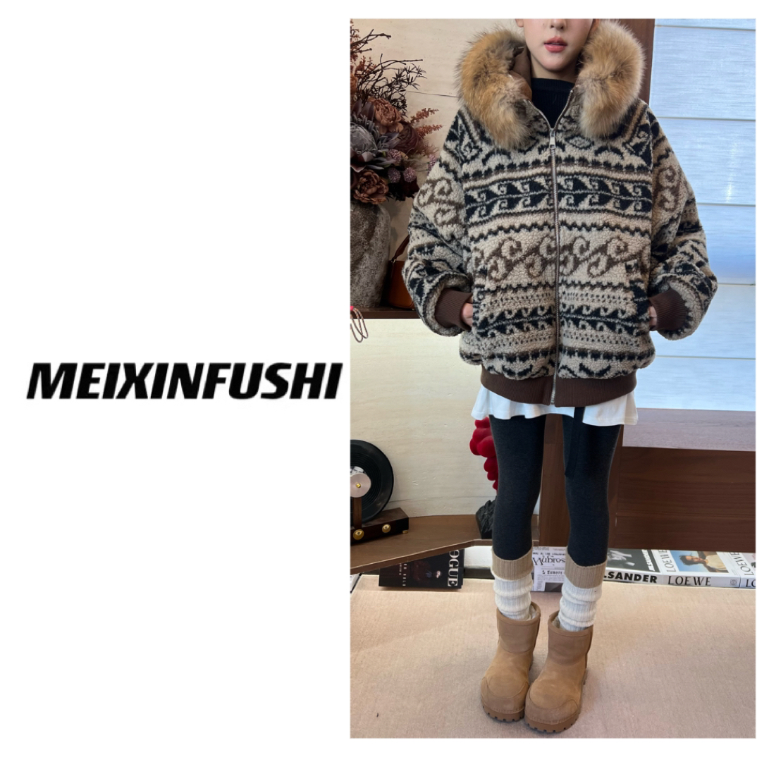 【Mei Xin】欧货费尔岛设计毛领羽绒外套/8967/D