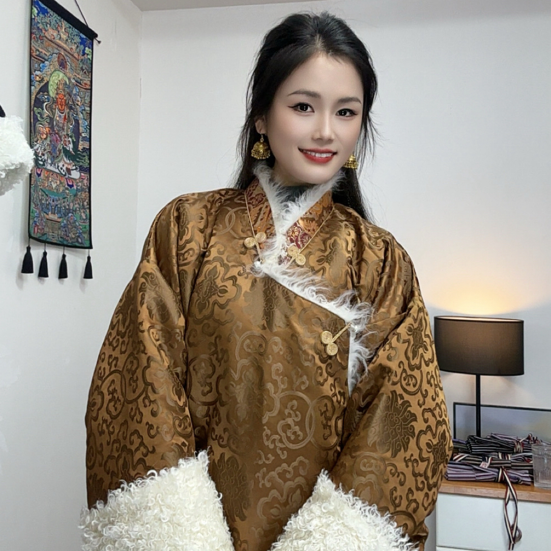 冬季加厚擦热落肩袖传统版宽松藏式外套民族保暖藏装男女同款藏服