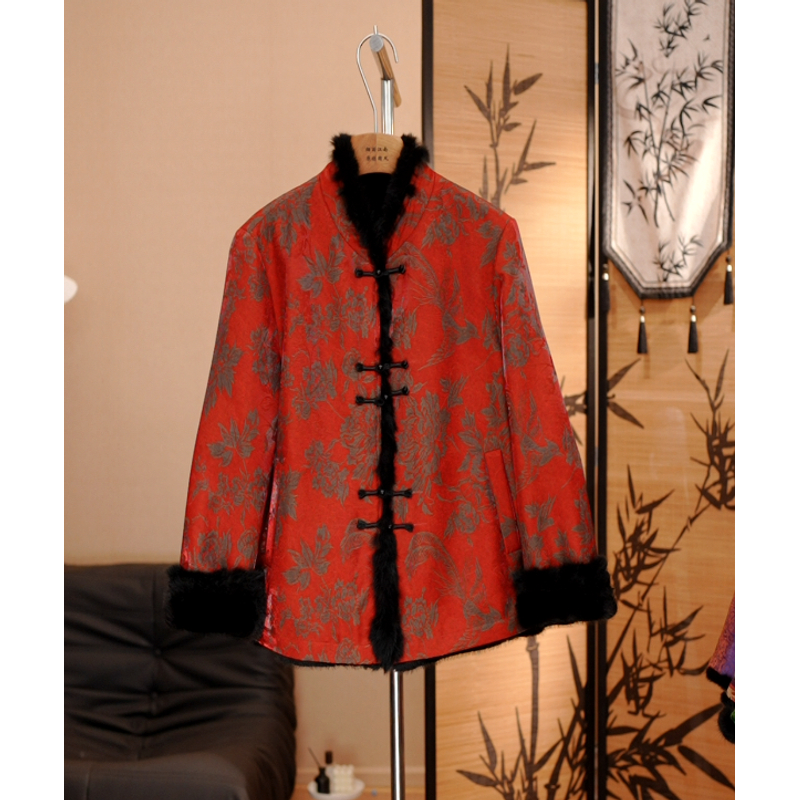 【秋华·双面穿】新中式国风香云纱水貂绒两面穿女冬季高级感外套