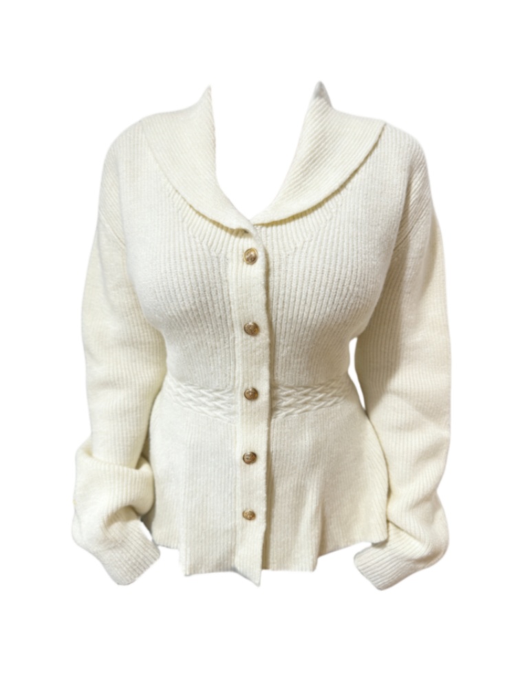 Amy家 微胖mm高级感小香风收腰毛衣女秋冬柔软亲肤娃娃领针织开衫