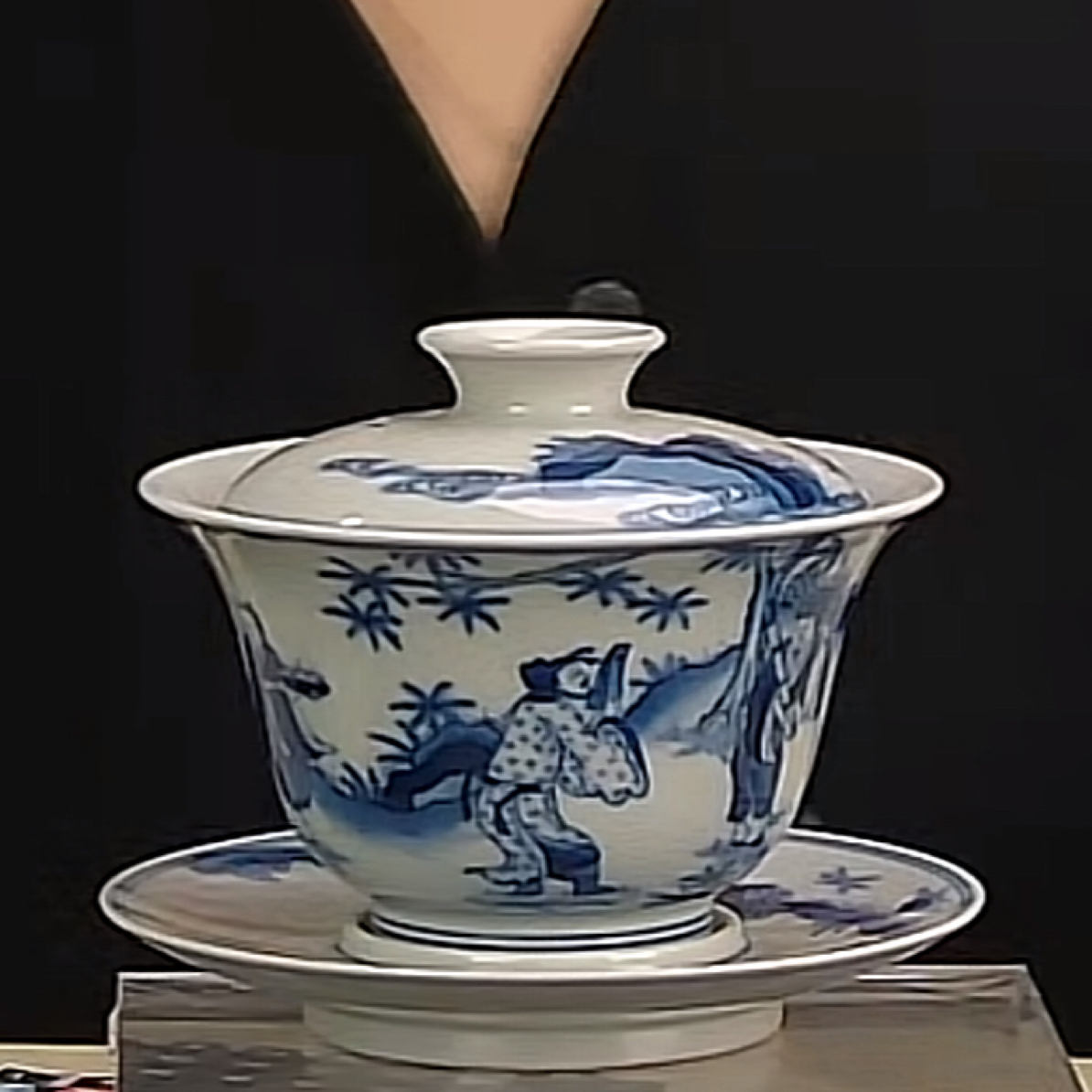 收藏/古玩 清青花人物三才盖碗