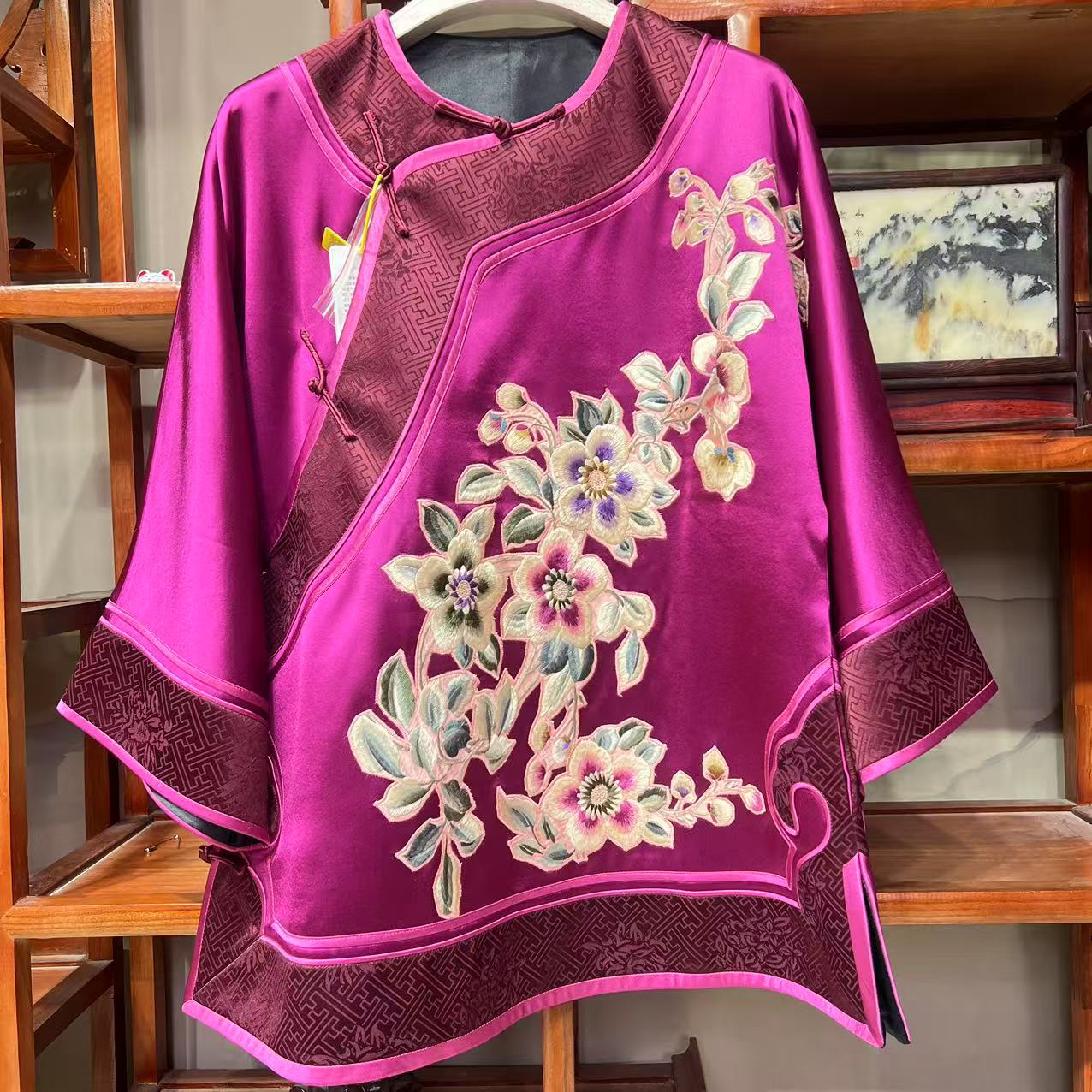 【熹友阁】真丝老绣片斜襟上衣