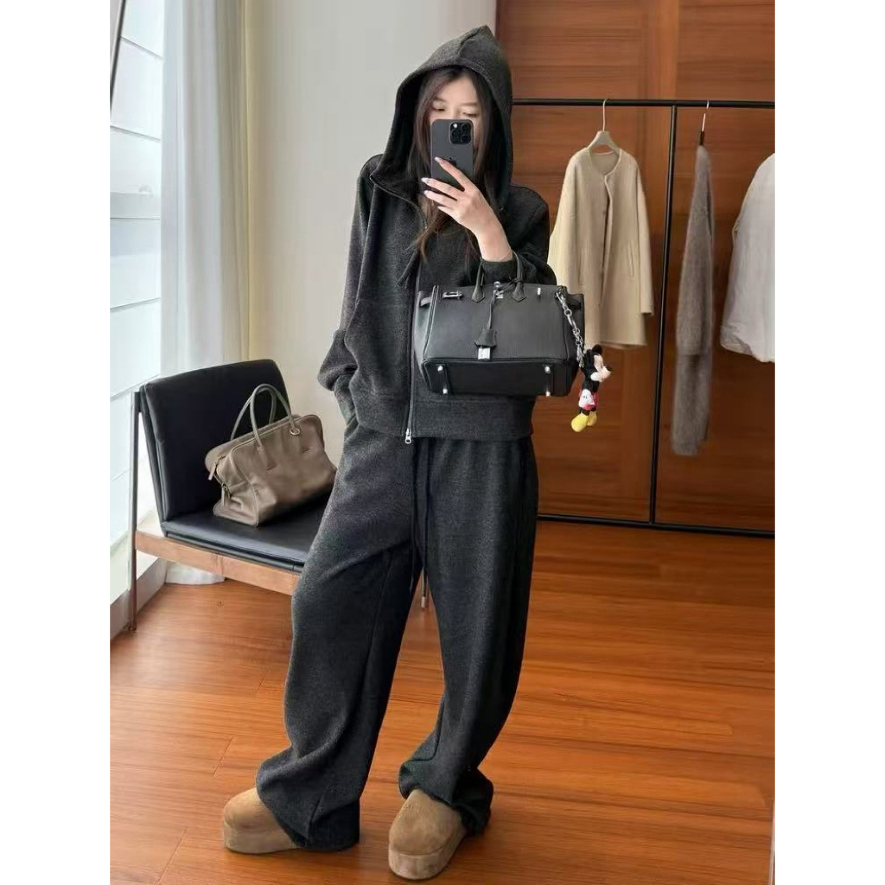 【仙仙推荐】李允真Liyunzhen连帽长袖外套阔腿卫裤加绒套装8325