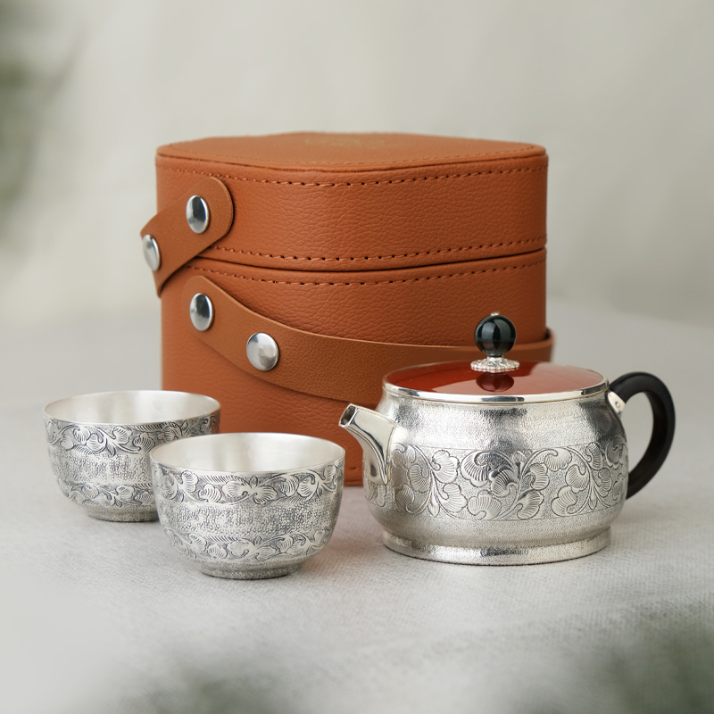 【特惠】壶尔摩斯繁花似锦一壶两杯足银999全手工精美家用锤纹茶道