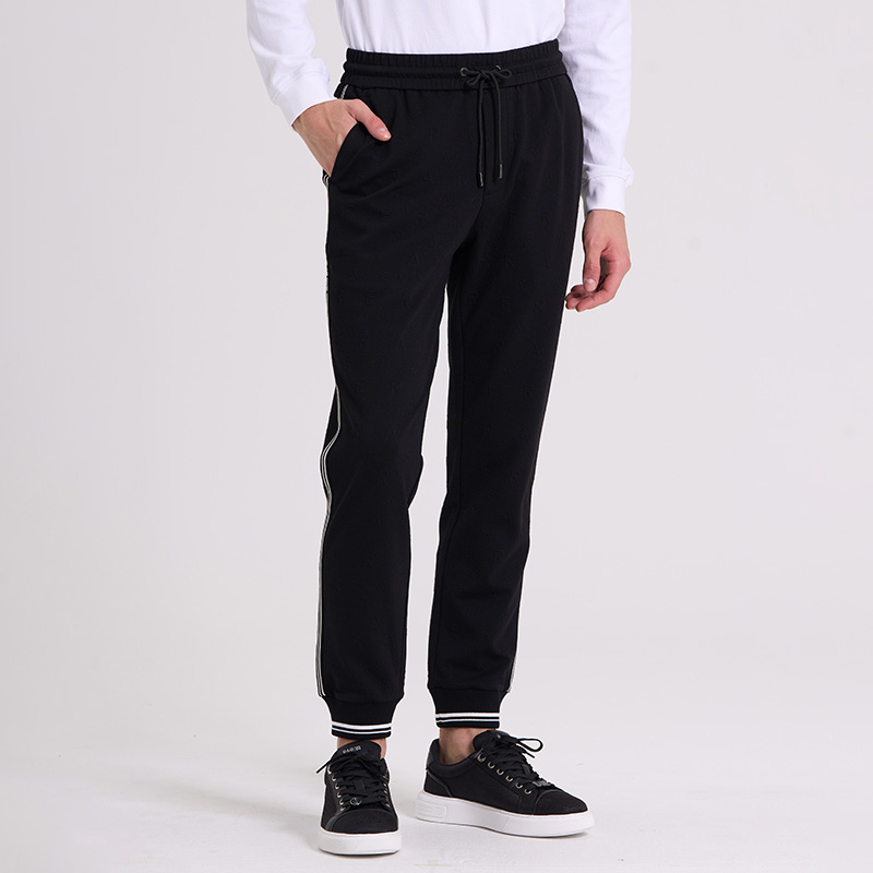 RARE威雅男裤秋冬侧边白色条纹点缀舒适休闲黑色百搭抽绳运动裤