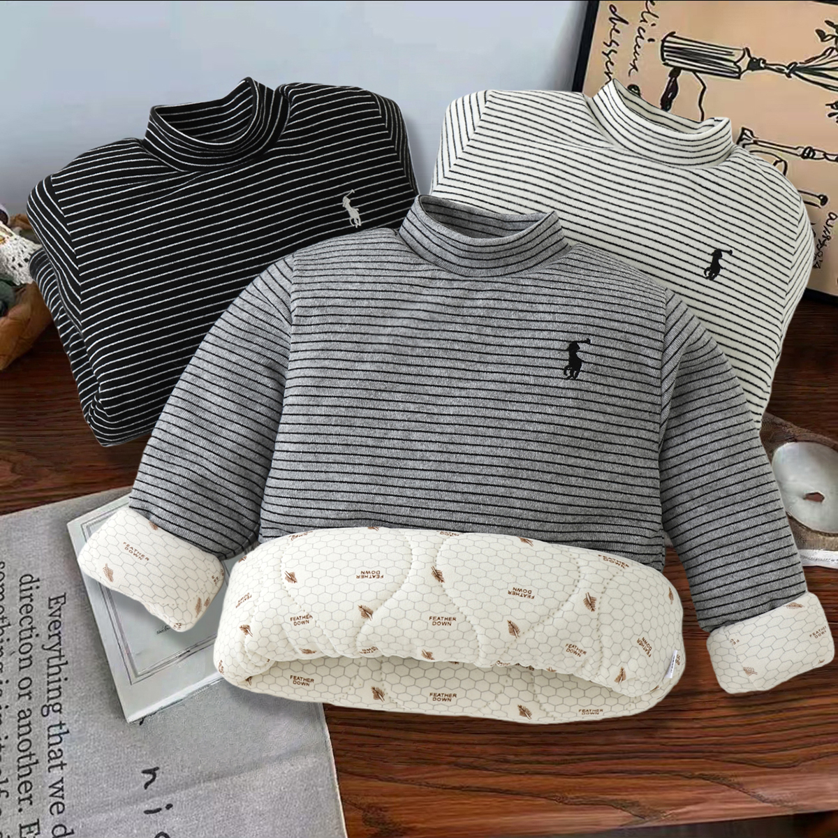 【700克夹棉抗寒】儿童打底冬季保暖上衣加厚半高领套头秋冬长袖