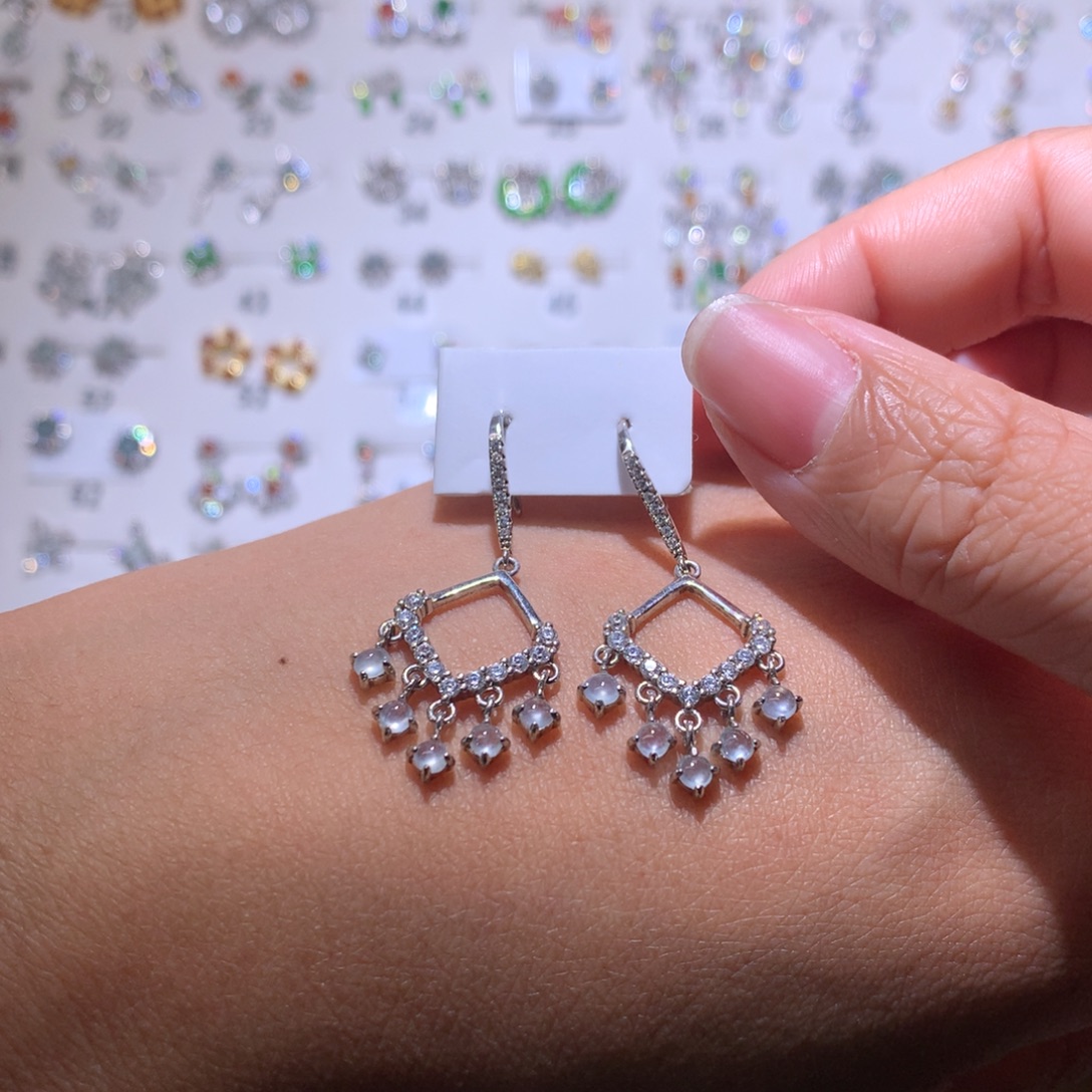 翡翠银S925镶嵌耳饰耳勾