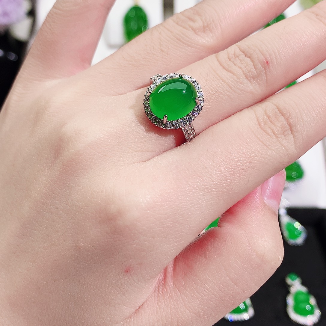 连***理未镶嵌耳钉玛瑙/玉髓纯天然珠宝玉满钻鸽子蛋戒指银