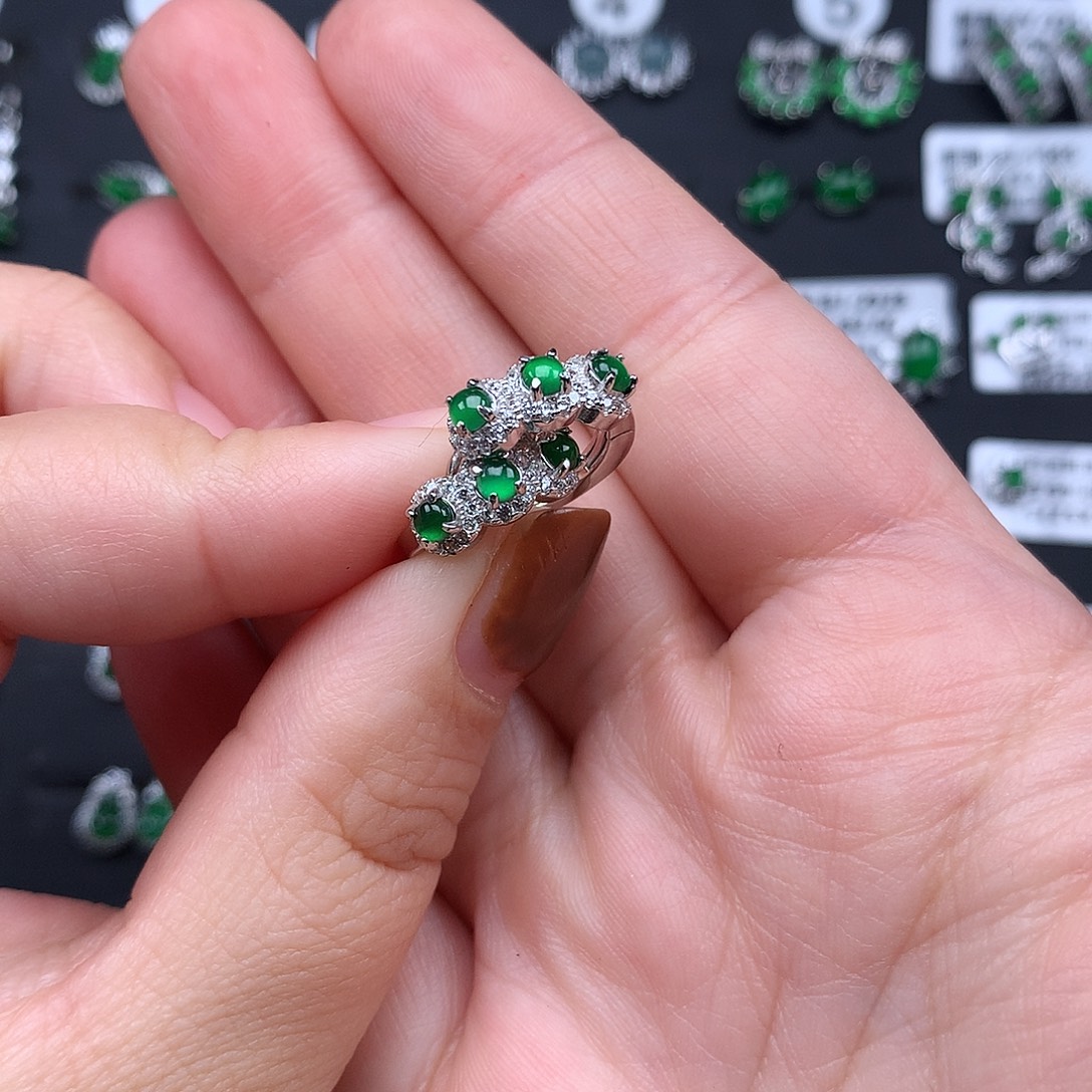 ****?翡翠银S925镶嵌耳饰