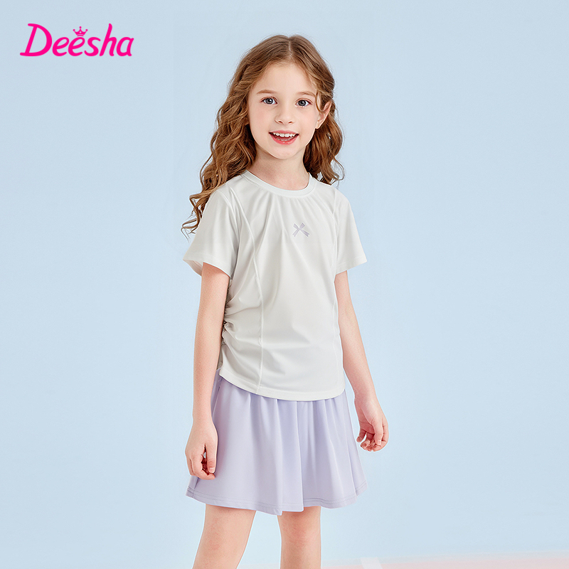 Deesha笛莎女童夏季速干套装中大童新款儿童洋气运动短袖套装-7M2