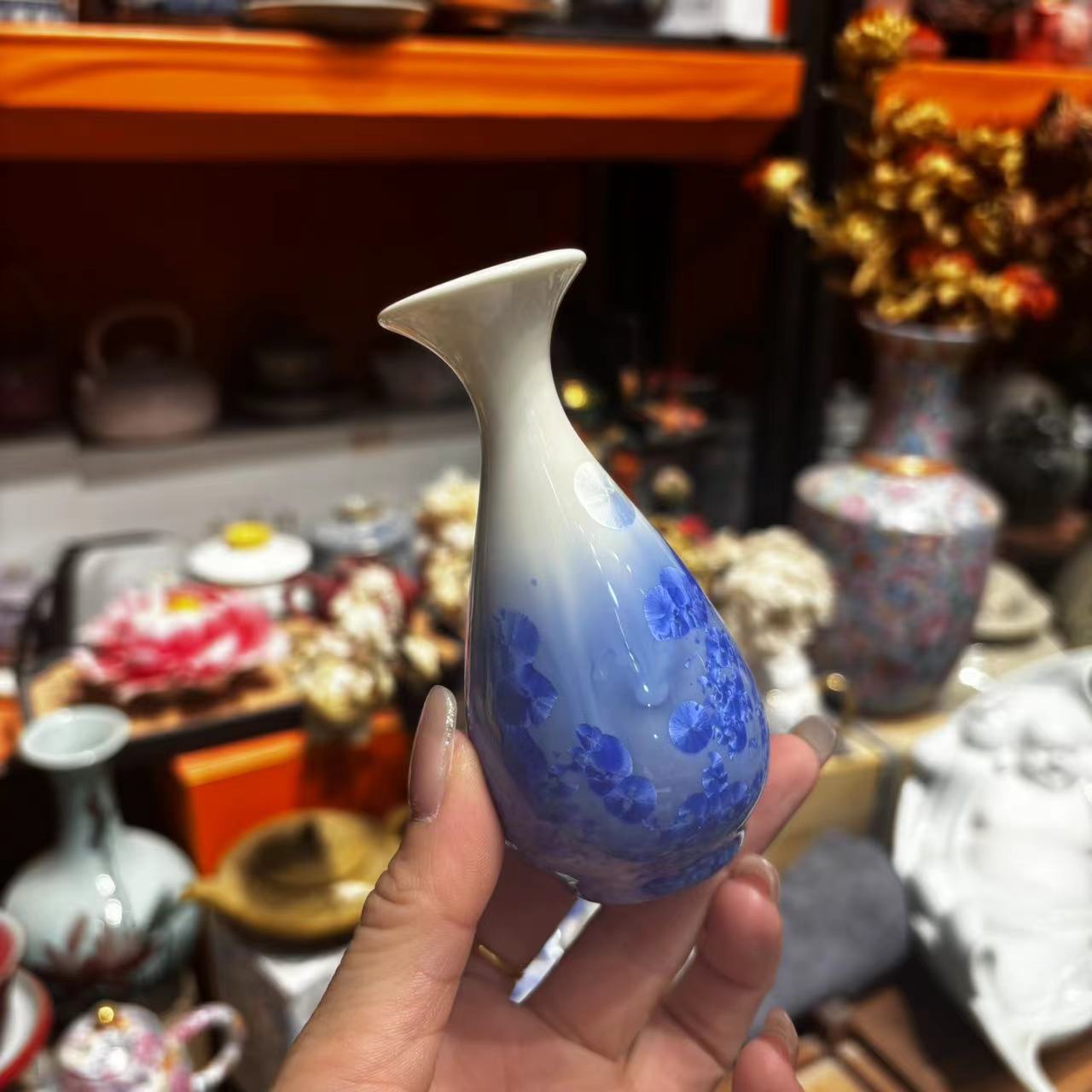 友名 小花瓶（结晶釉-蓝）-6175（直播专享）