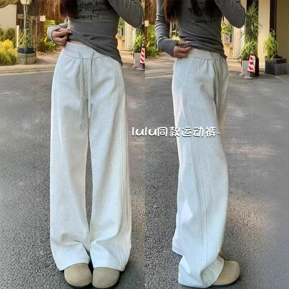 灰色运动裤女lulu同款2025秋冬小个子阔腿裤窄版直筒加绒休闲卫裤