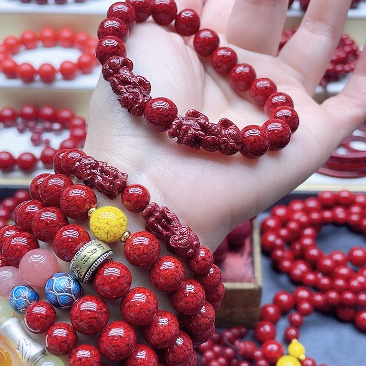 天然辰砂晶体沙卡10双貔貅