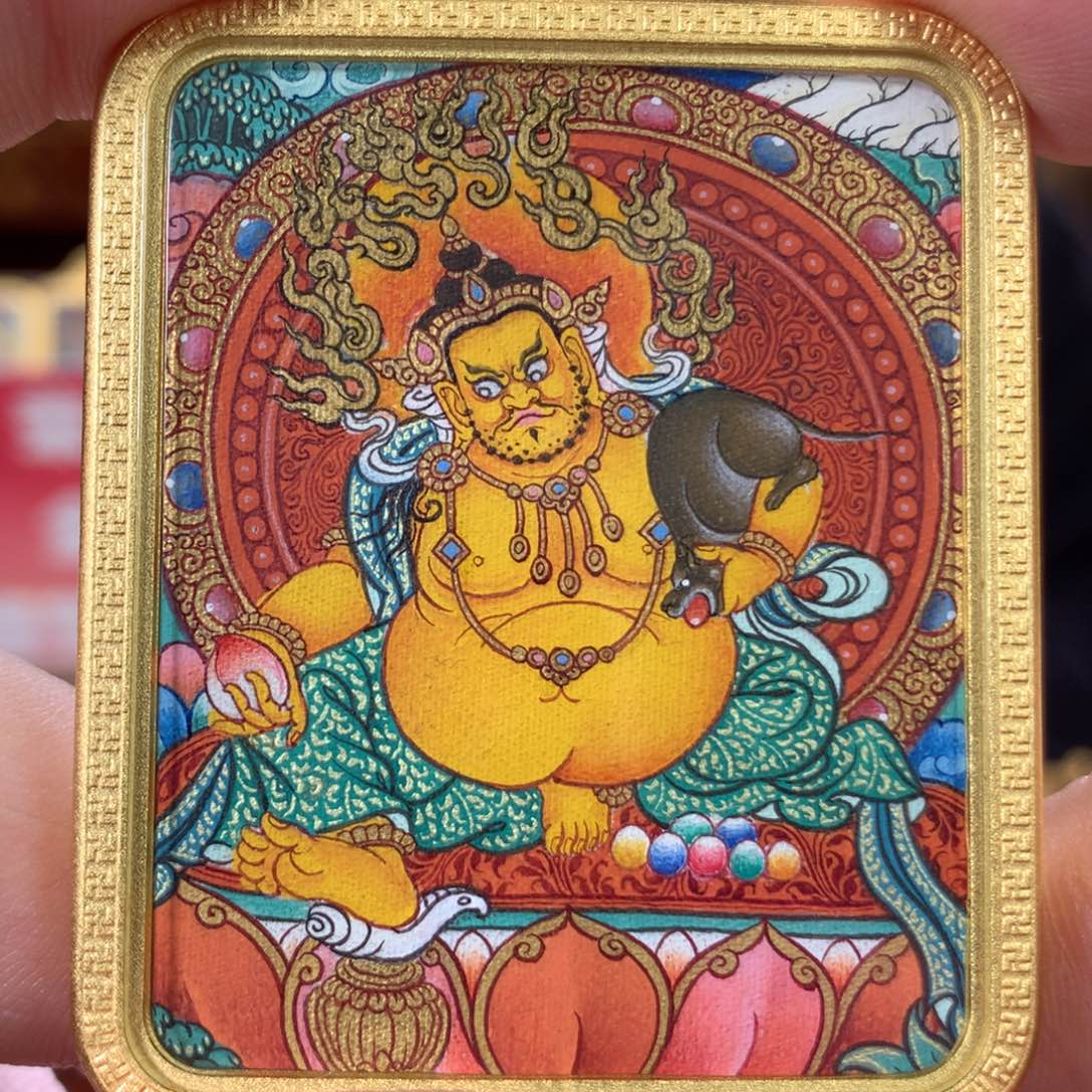 吊坠热贡纯手绘唐卡黄财神