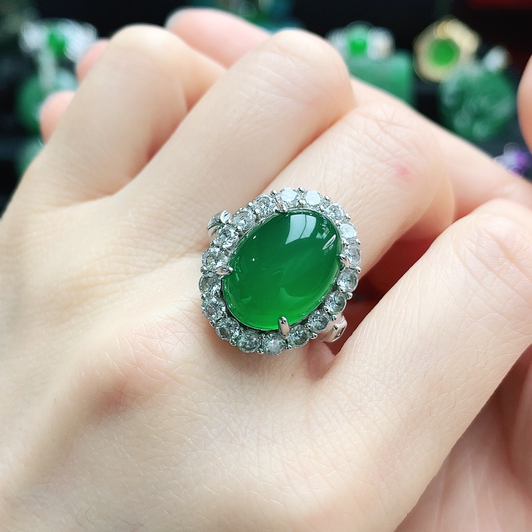 玛瑙/玉髓戒指银S925镶嵌