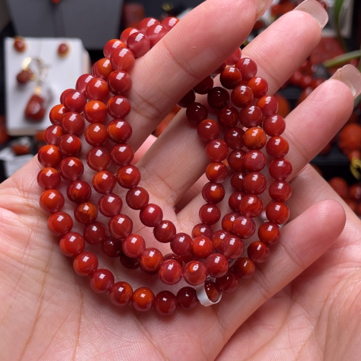 【闪购商品】南红玛瑙6.8➕牛血红佛珠未镶嵌