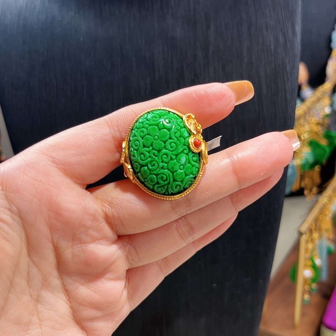 【闪购商品】翡翠戒圈银S925镀金镶嵌翡翠