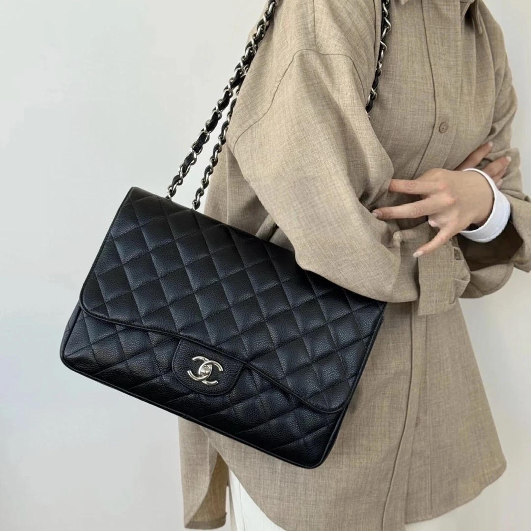 95新 Chanel/香奈儿 Chanel黑银单盖jumbo 25120116-04