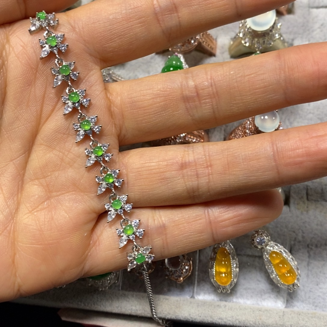 翡翠银S925镶嵌手链手链