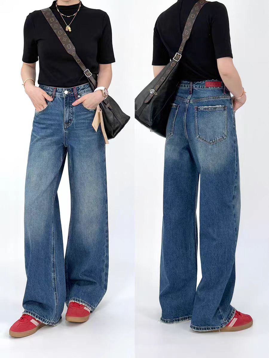 SU【401-1】花86 愫余  神裤无脑冲窄版阔腿裤植绒2025新款牛仔裤