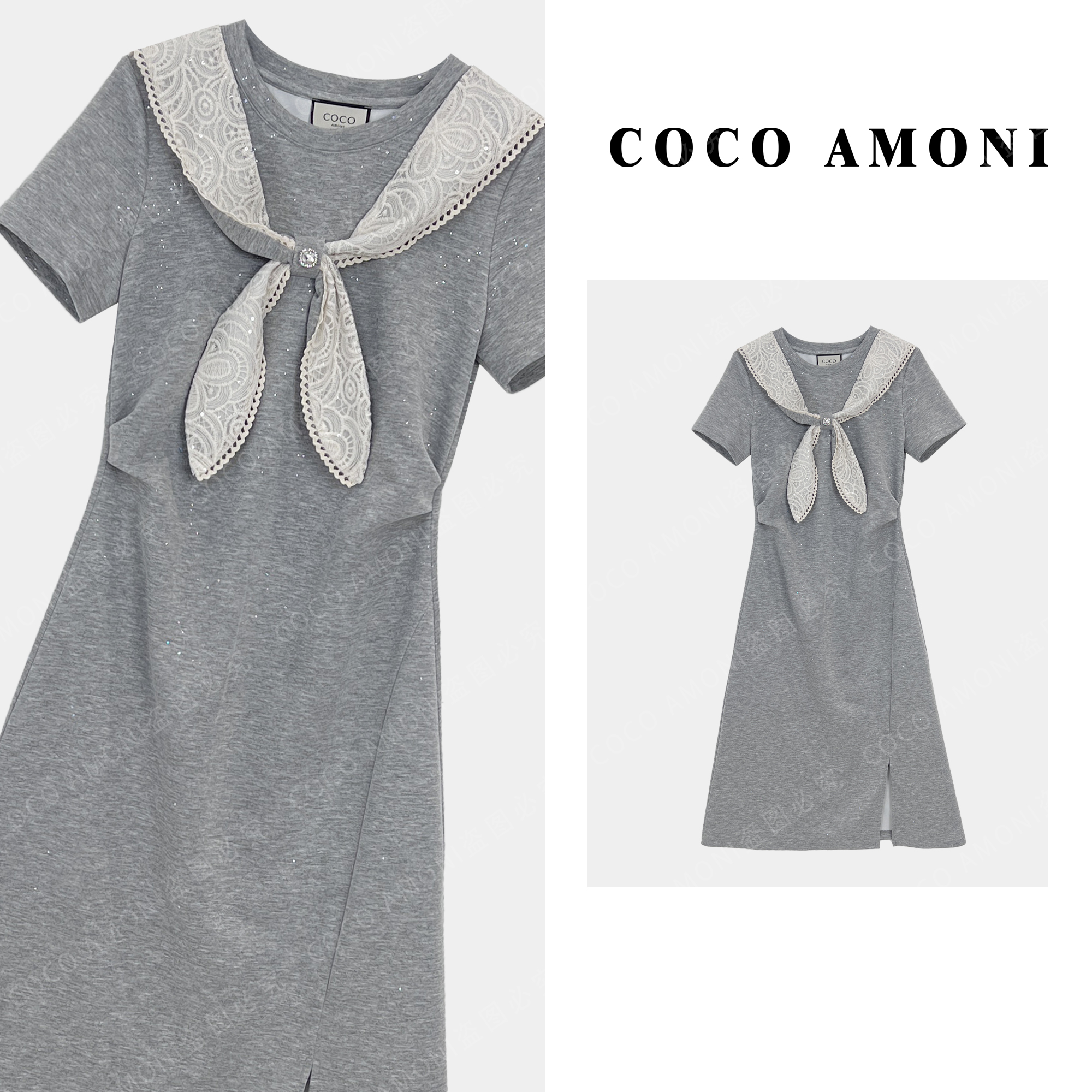 1设计师时尚新款高定夏季女装拼接披肩蝴蝶结气质连衣裙AC334