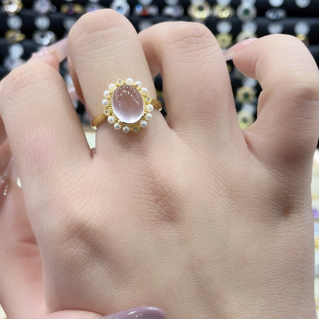 芙蓉石戒指银S925镶嵌