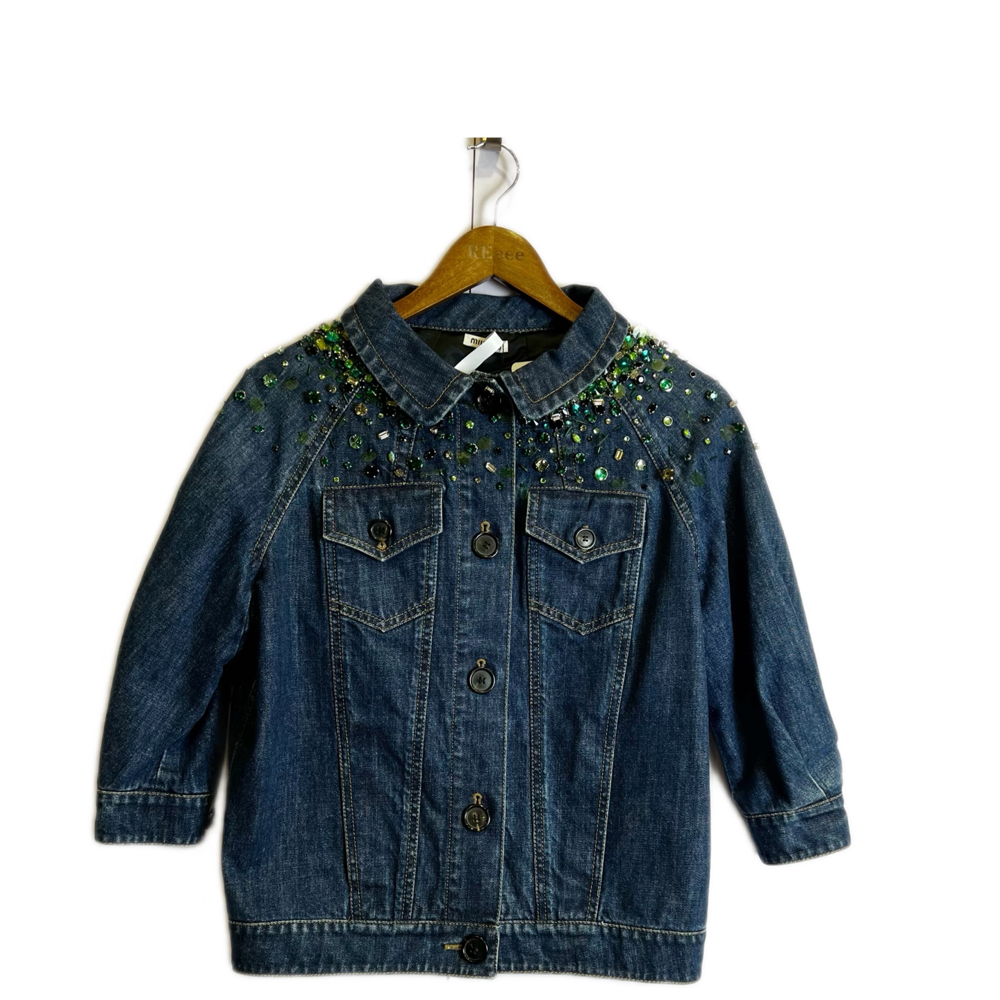 99新 MIU MIU/缪缪 02580 亮片重工牛仔外套  36码