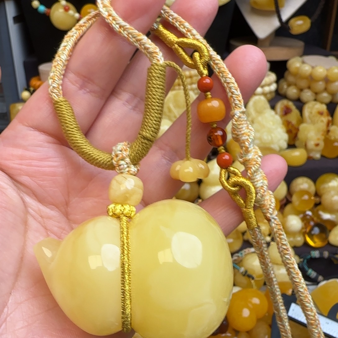 琥珀未镶嵌套链天然蜜蜡葫芦吊坠