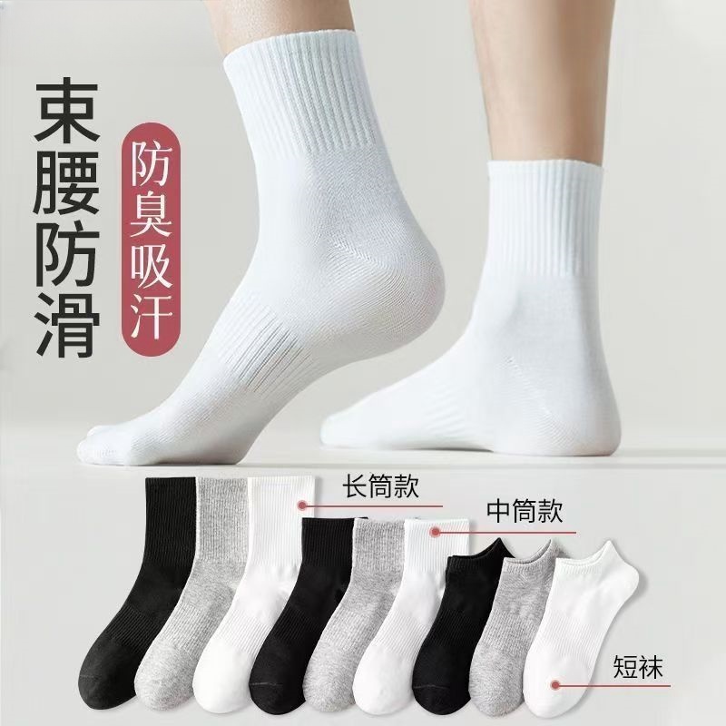 100%新疆棉四季袜纯色棉袜男女款短中长筒吸汗透气防臭白色运动袜