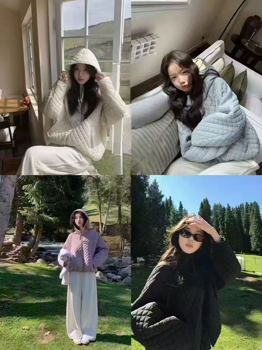 百搭保暖连帽针织女薄款厚款休闲常规棉服外套211