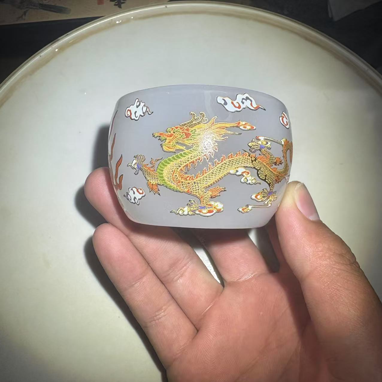 月光白 龙凤呈祥琉璃杯（单只）